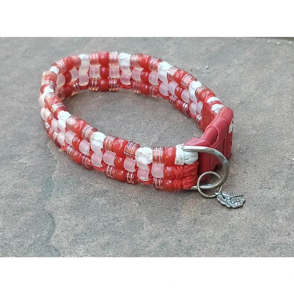 Custom Handmade Beaded Bling Dog Collar Candy Cane